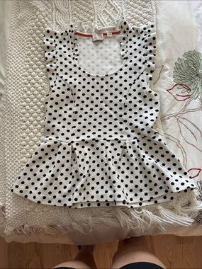 Anthropologie White and Black Polka Dot Top
